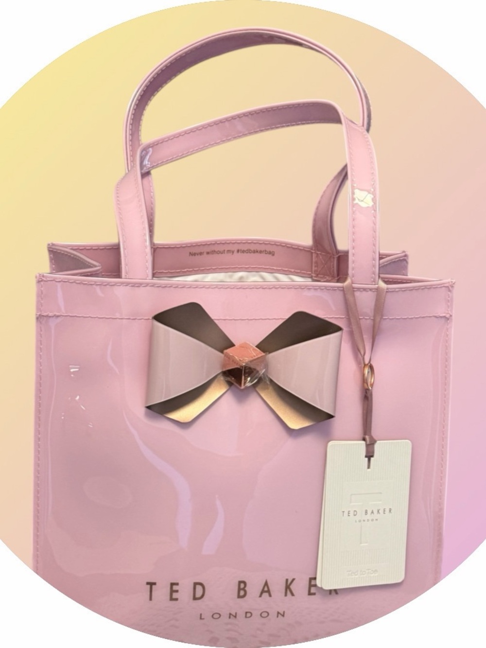 Ted Baker Pink Patent tote bag with Signature Bow Accent NWT